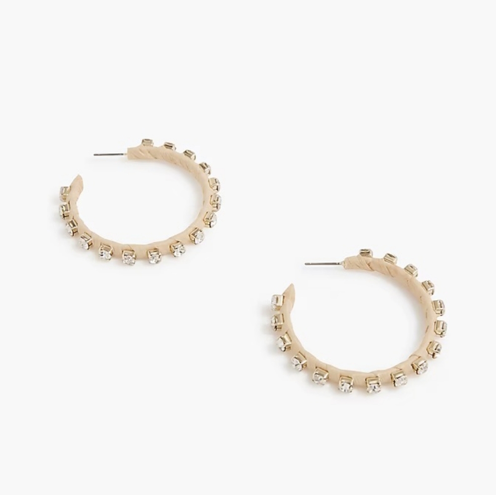 J.Crew Woven Wrapped Rhinestone Hoop Earrings, Natural